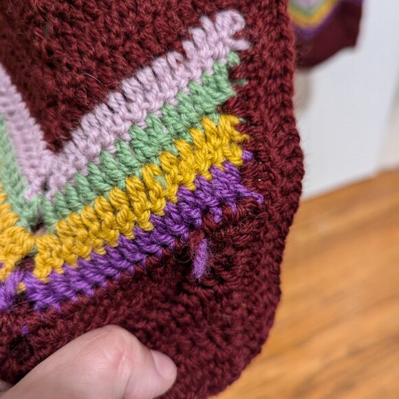 Stripped, chevron, and granny square long multi-coloured crochet cardigan - Picture 11 of 16